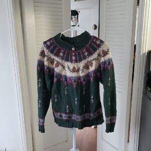 St. John's Bay Green Cable Knit Pinecone Vintage Sweater Size L